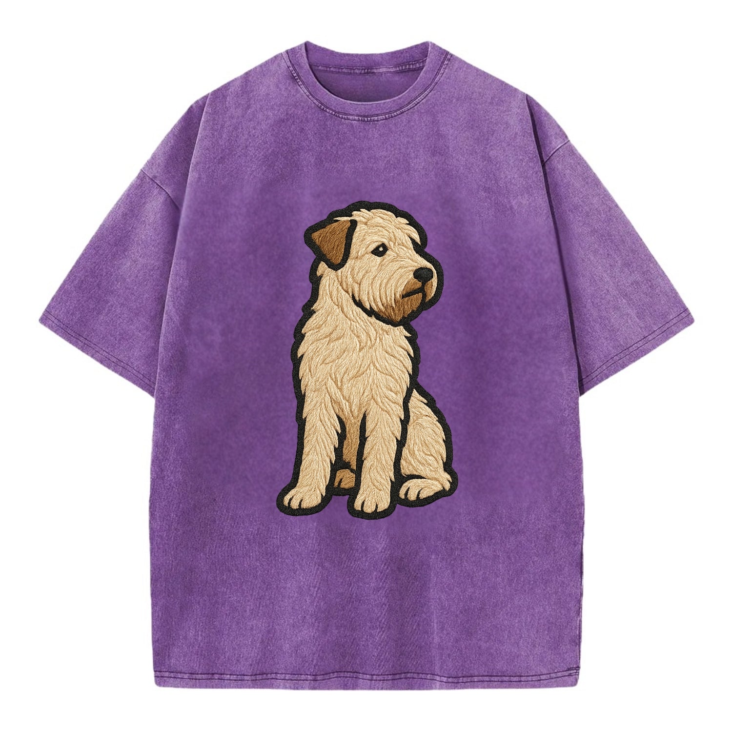 Soft Coated Wheaten Terrier - Light tan flowing coat embroidered pose - Vintage T-shirt - Purple