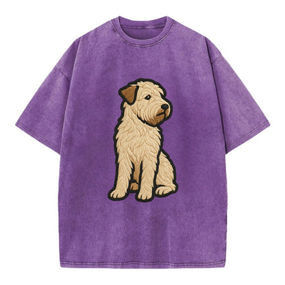 Soft Coated Wheaten Terrier - Light tan flowing coat embroidered pose - Vintage T-shirt - Purple