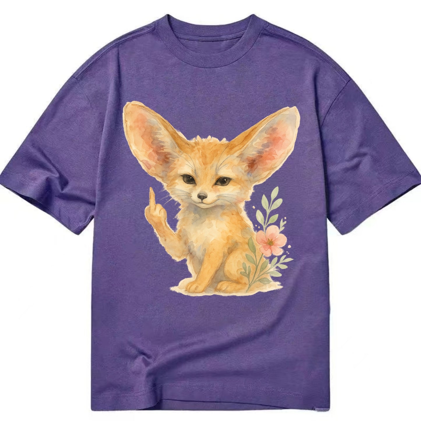 tiny fennec fox with oversized ears, one small paw raised in sass - Classic T-shirt - Purple