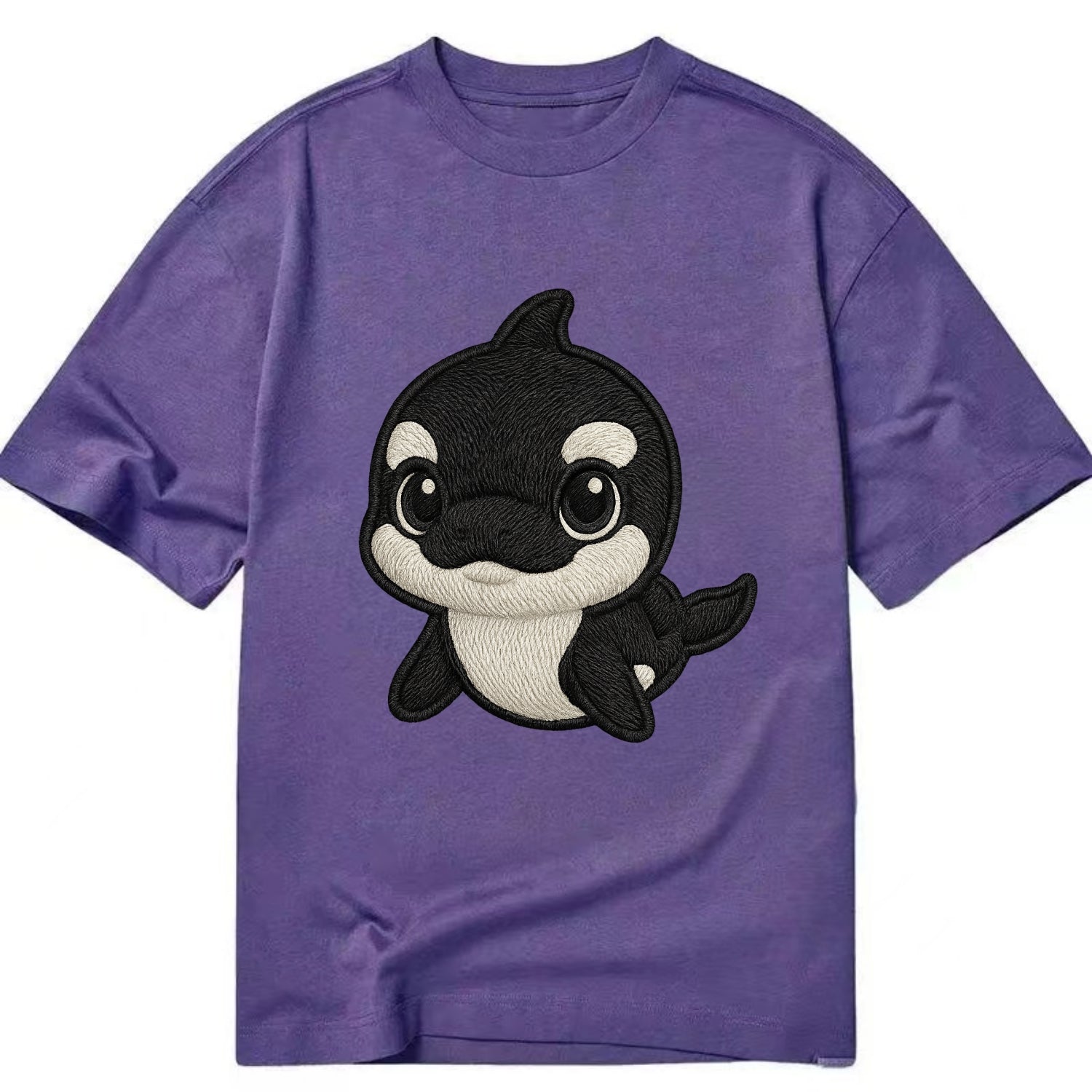 Baby Orca - black and white pattern, white eye patch, front-facing, curious and - Classic T-shirt - Purple