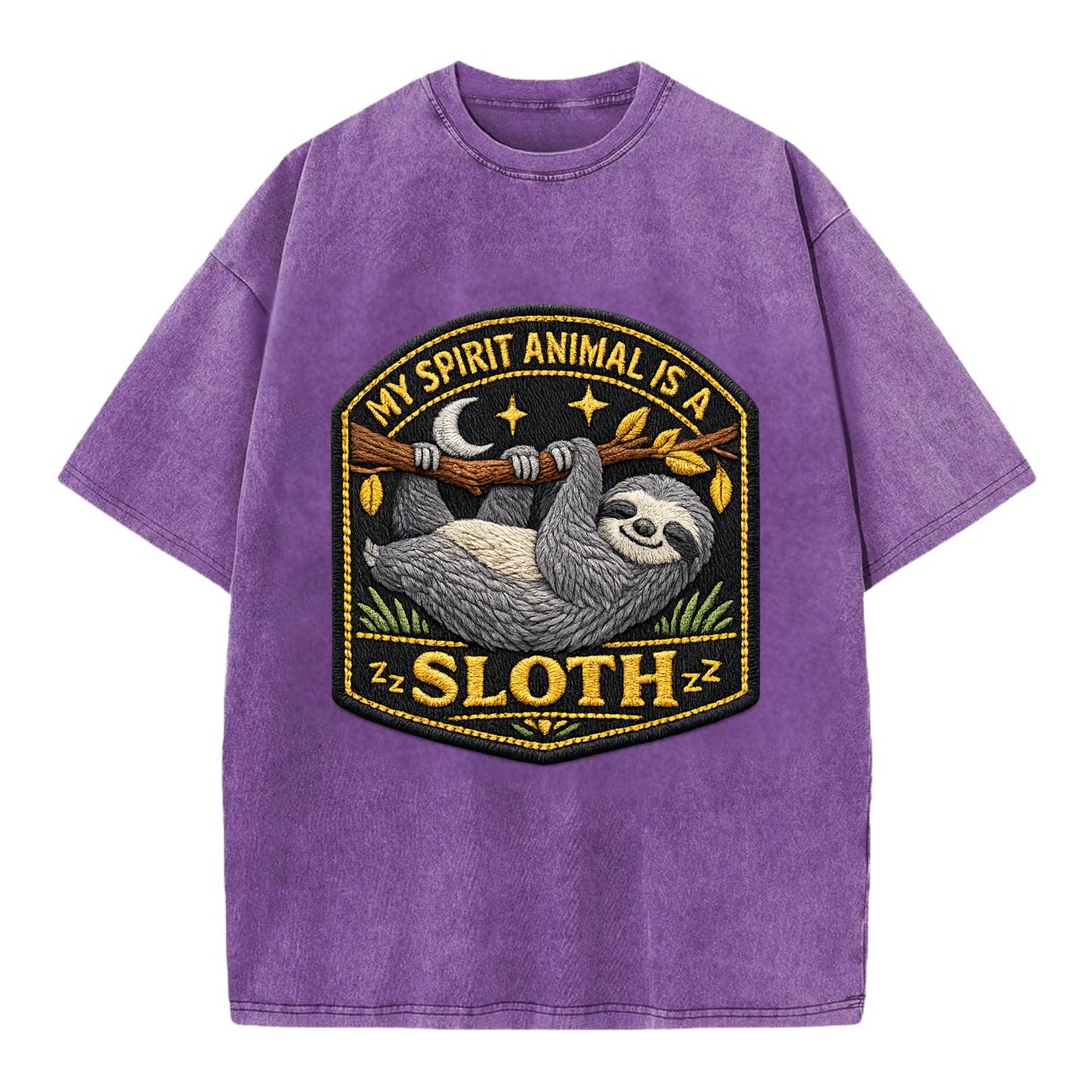 MY SPIRIT ANIMAL IS A SLOTH - lazy sloth in gray , slow life - Vintage T-shirt - Purple