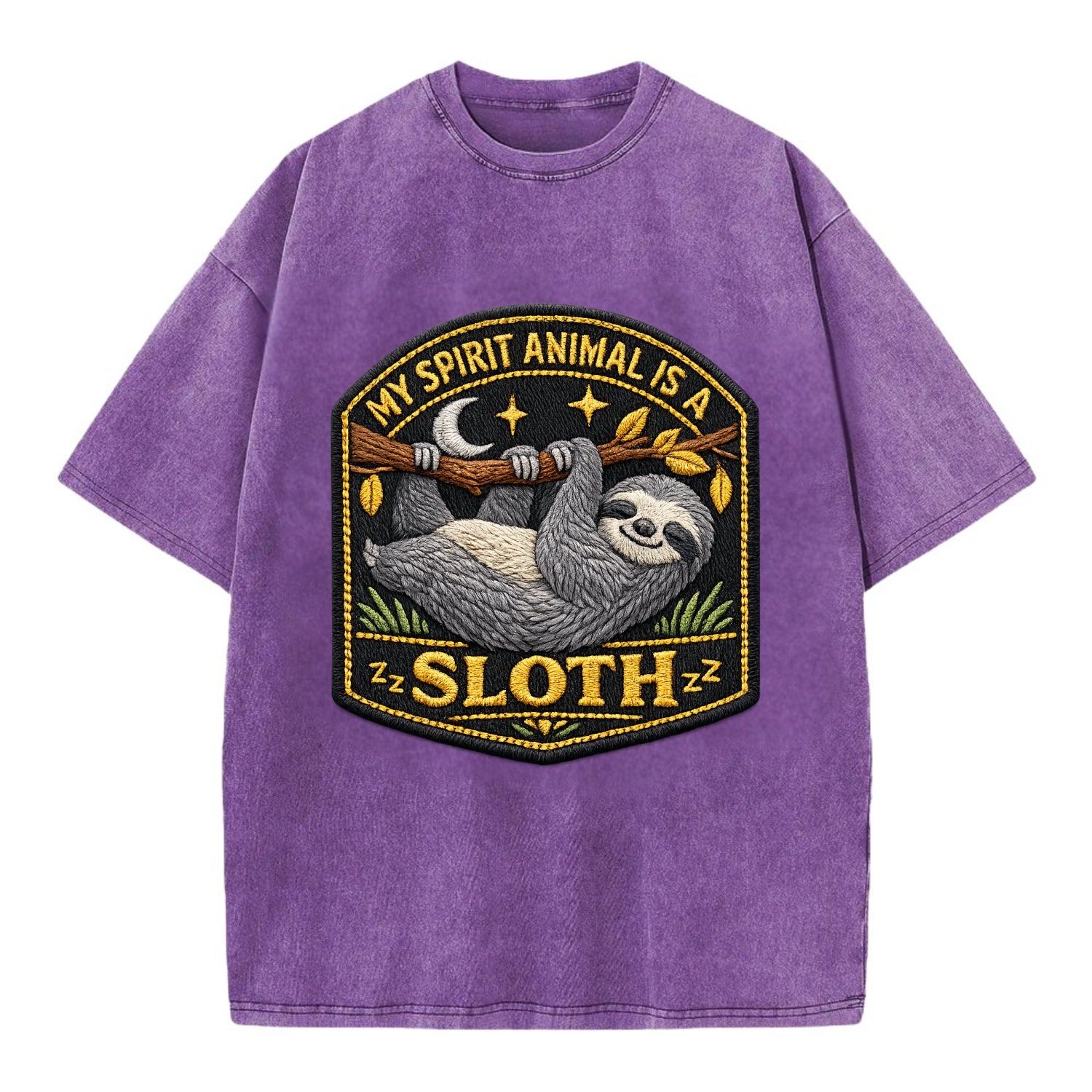 MY SPIRIT ANIMAL IS A SLOTH - lazy sloth in gray , slow life - Vintage T-shirt - Purple