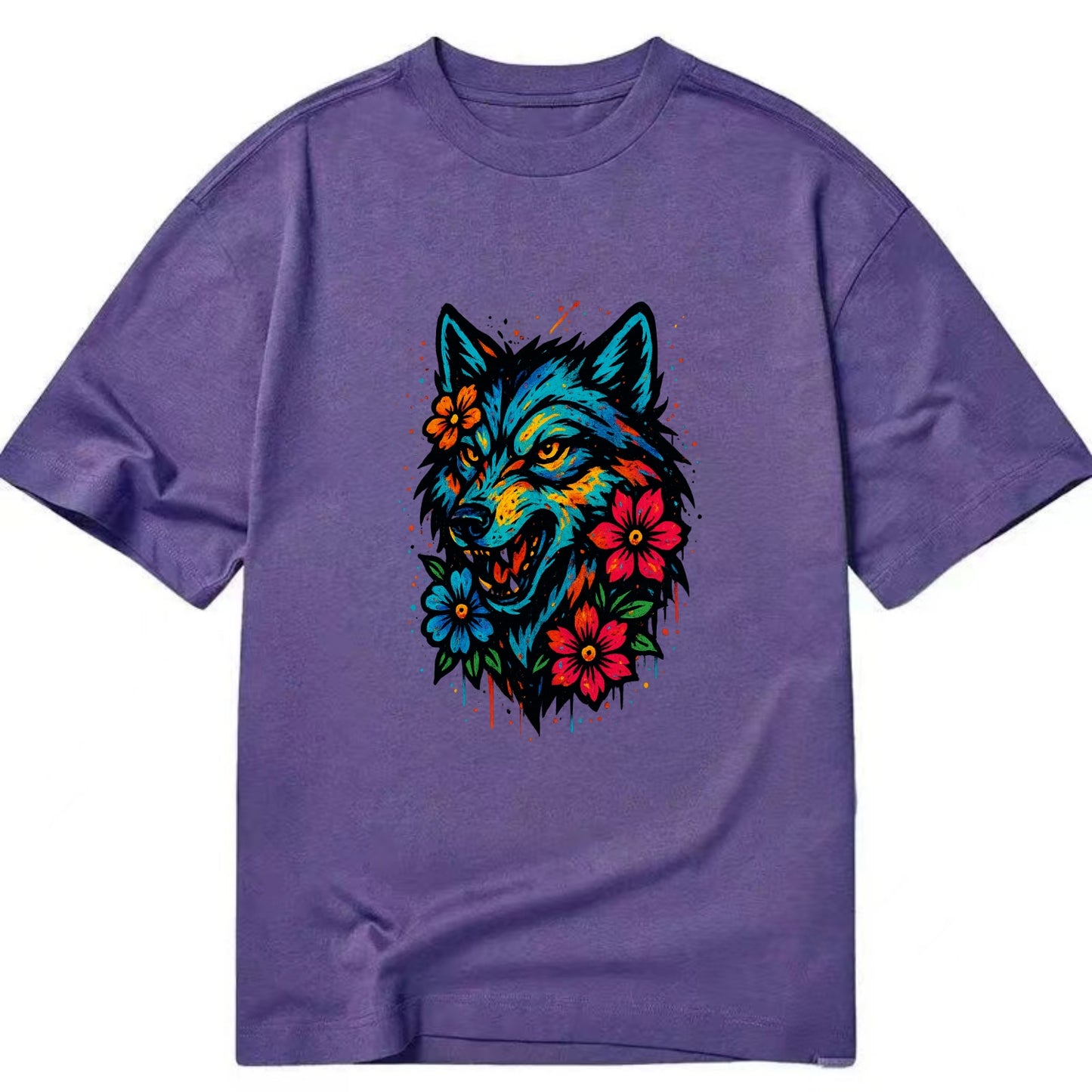 Floral Wolf Garden  - Classic T-shirt - Purple