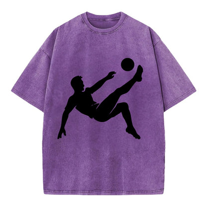 Soccer player kicking ball mid-air - Vintage T-shirt - Purple