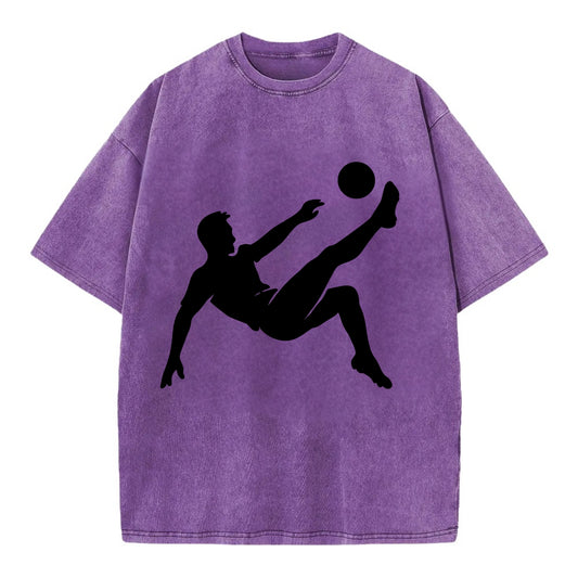 Soccer player kicking ball mid-air - Vintage T-shirt - Purple
