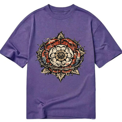 THORNED ROSE | Tudor rose with thorns | Barbed wire integration | Beautiful - Classic T-shirt - Purple