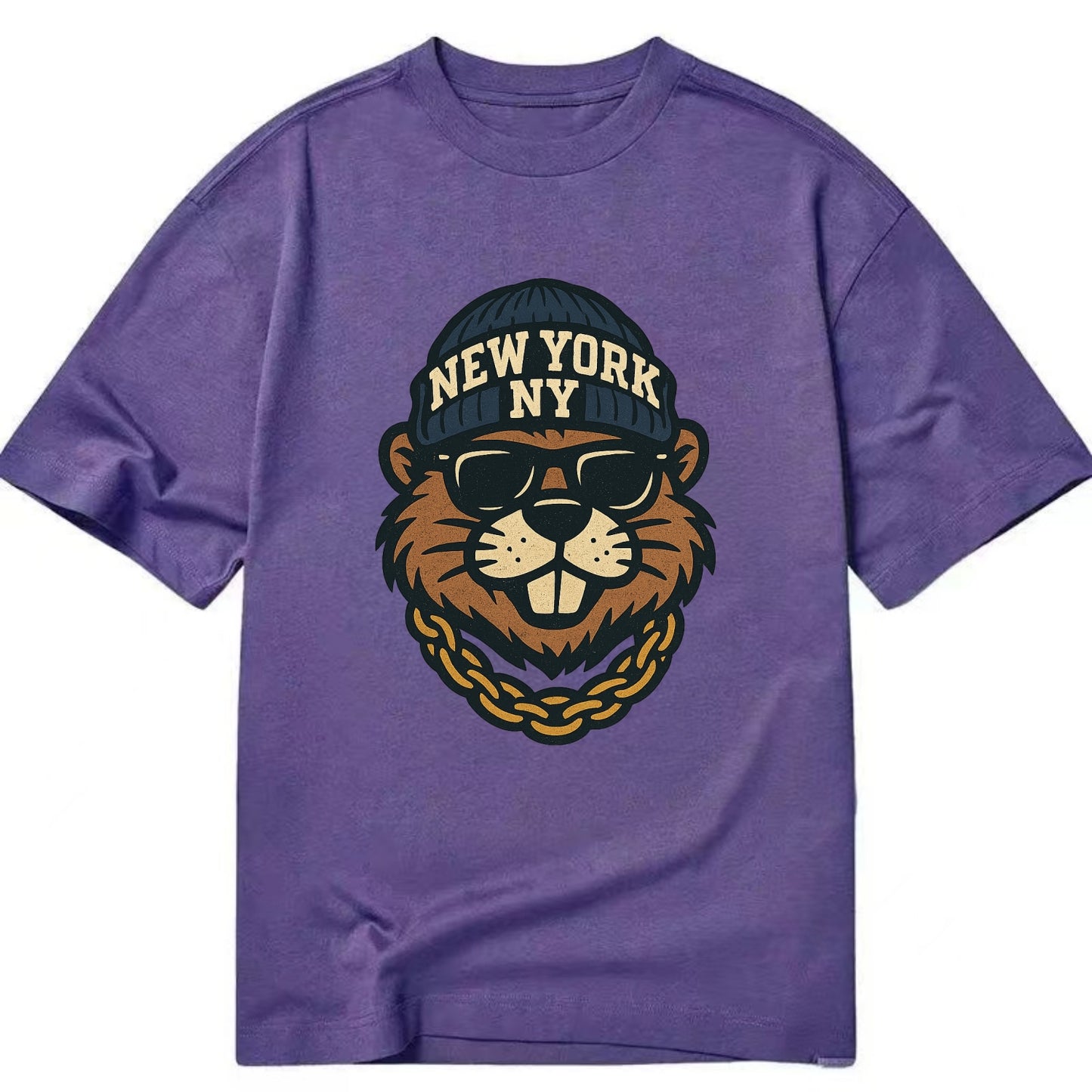 {"animal":"beaver","locationText":"NEW YORK","initials":"NY","beanieColor":"navy", - Classic T-shirt - Purple