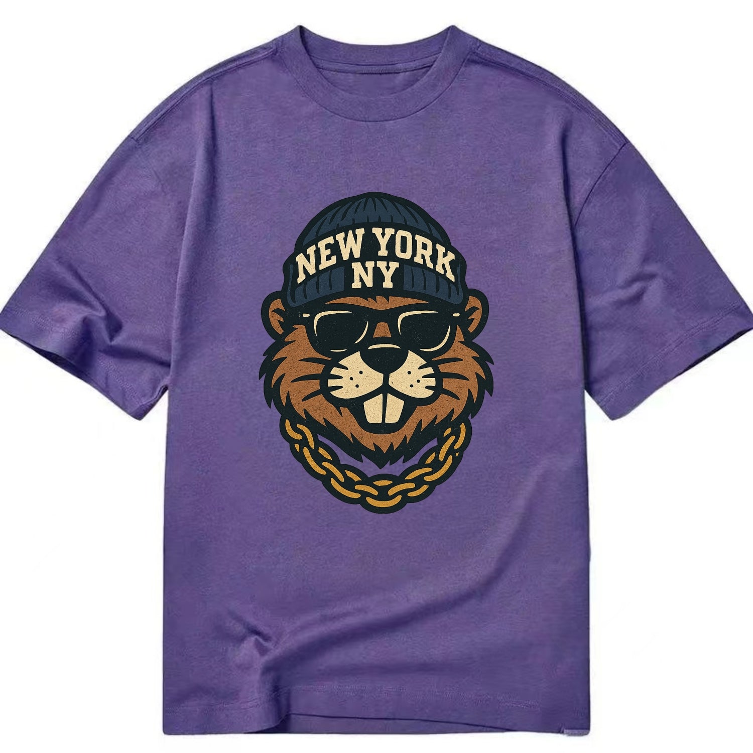 {"animal":"beaver","locationText":"NEW YORK","initials":"NY","beanieColor":"navy", - Classic T-shirt - Purple