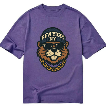 {"animal":"beaver","locationText":"NEW YORK","initials":"NY","beanieColor":"navy", - Classic T-shirt - Purple