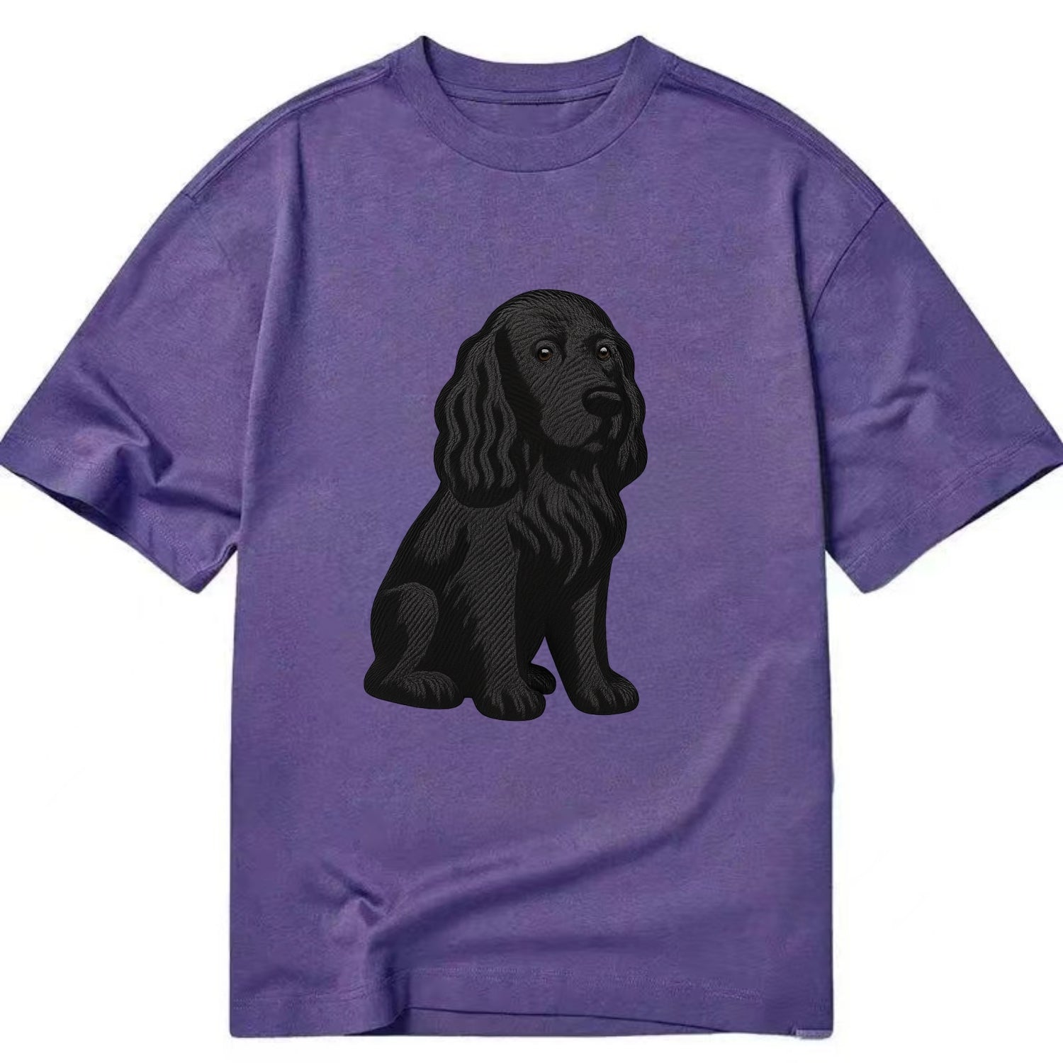 Field Spaniel - Black silky coat embroidered pose - Classic T-shirt - Purple