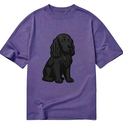 Field Spaniel - Black silky coat embroidered pose - Classic T-shirt - Purple