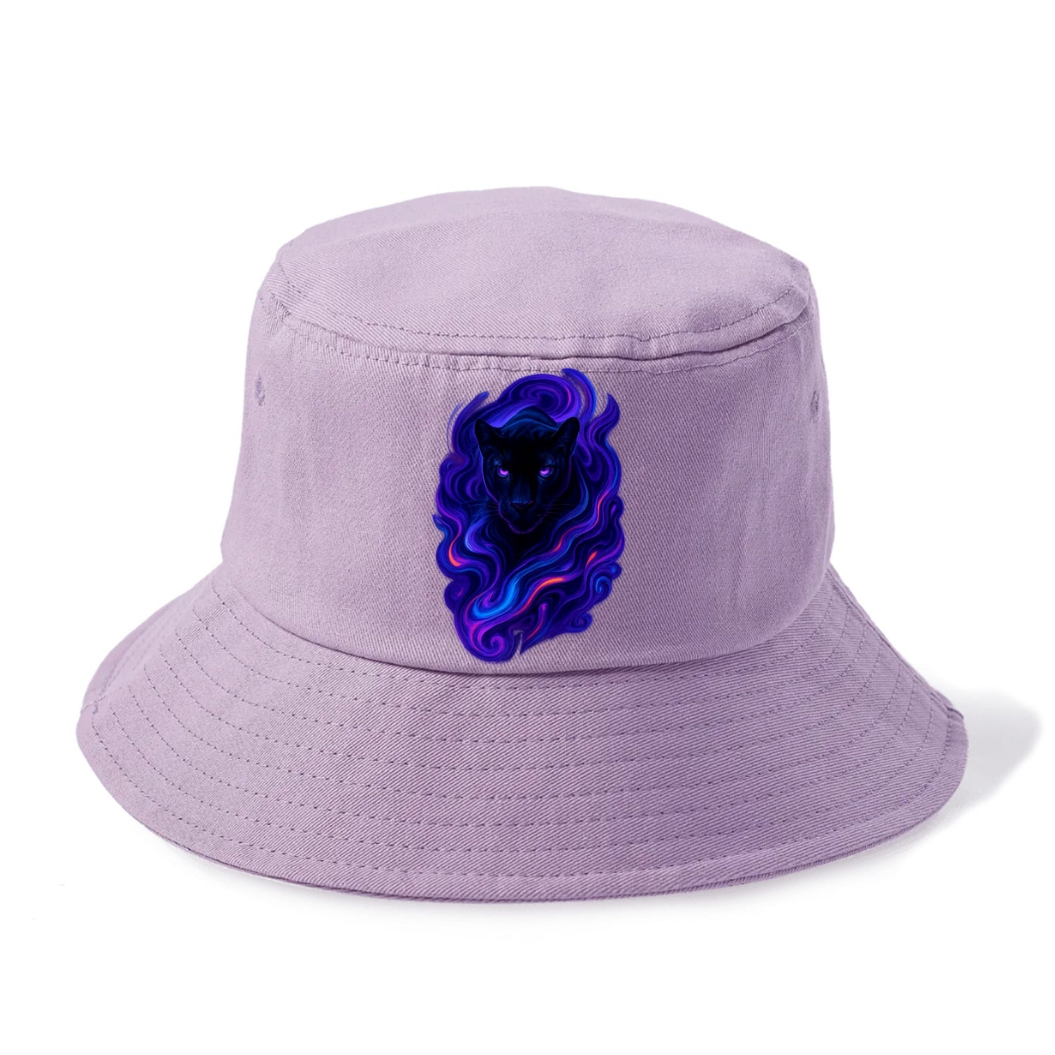 Sleek black panther emerging from swirls of deep purple and electric blue, shadow-like - Bucket Hat - Purple