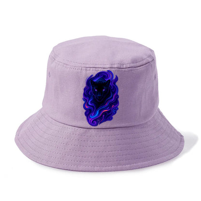 Sleek black panther emerging from swirls of deep purple and electric blue, shadow-like - Bucket Hat - Purple