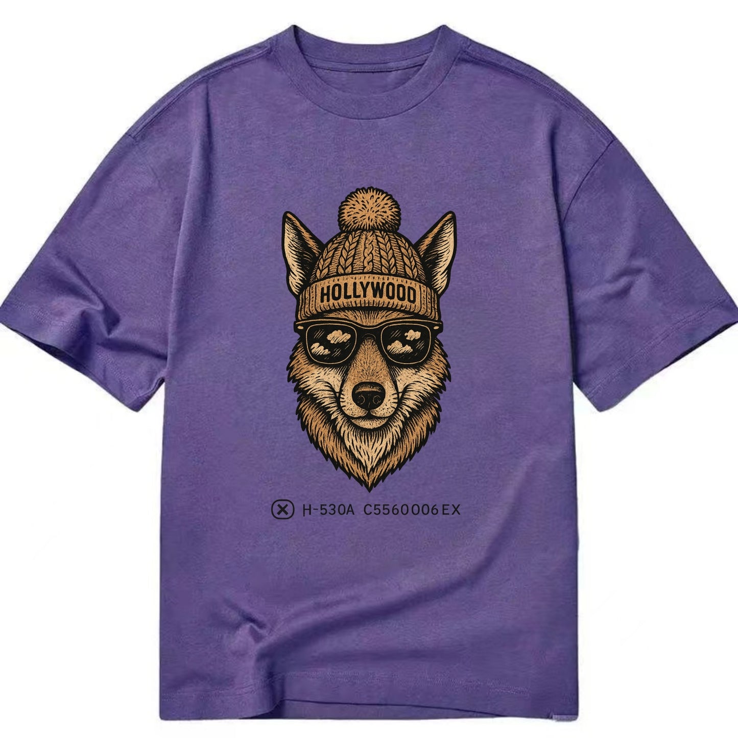 LA Coyote wearing Hollywood beanie with pom pom and wayfarer sunglasses - Classic T-shirt - Purple