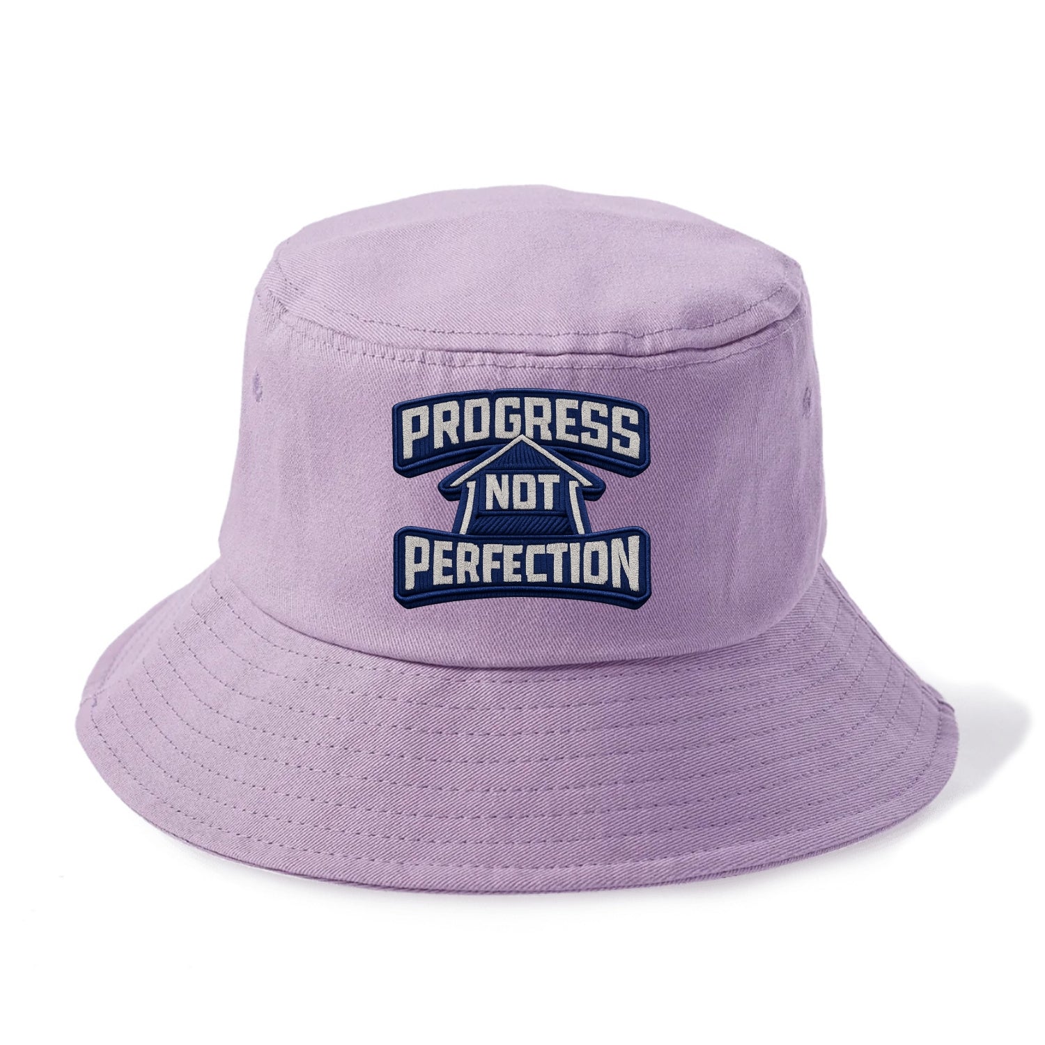 PROGRESS NOT PERFECTION - arrow with text in blue , growth mindset - Bucket Hat - Purple
