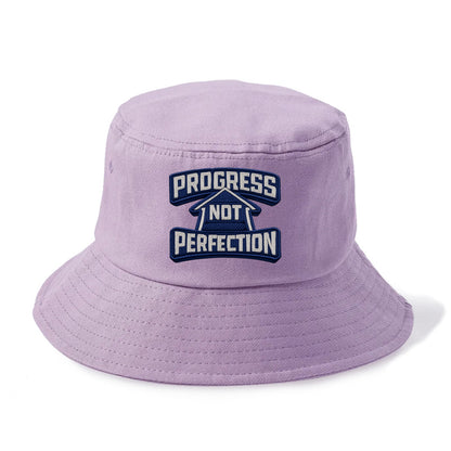PROGRESS NOT PERFECTION - arrow with text in blue , growth mindset - Bucket Hat - Purple