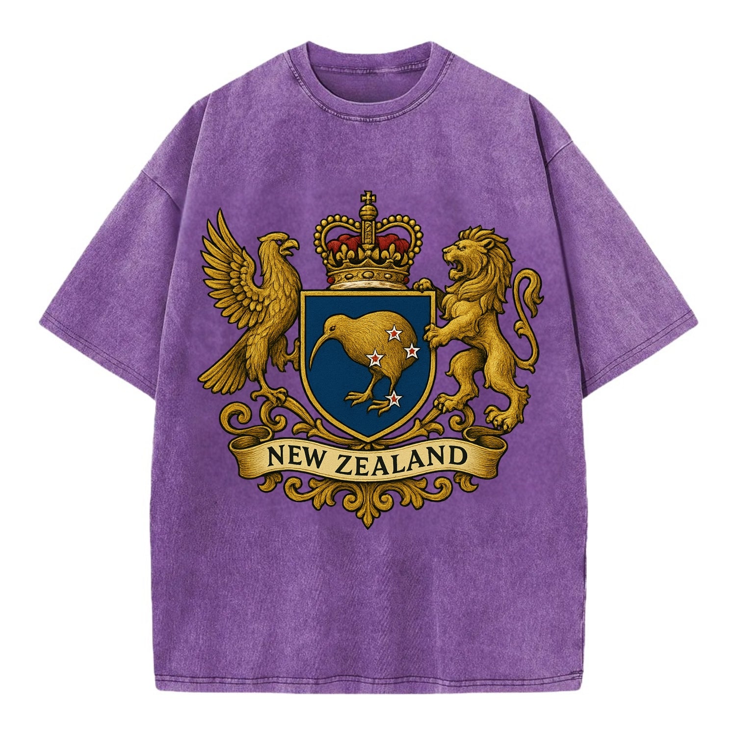 New Zealand Heritage Badge  - Vintage T-shirt - Purple