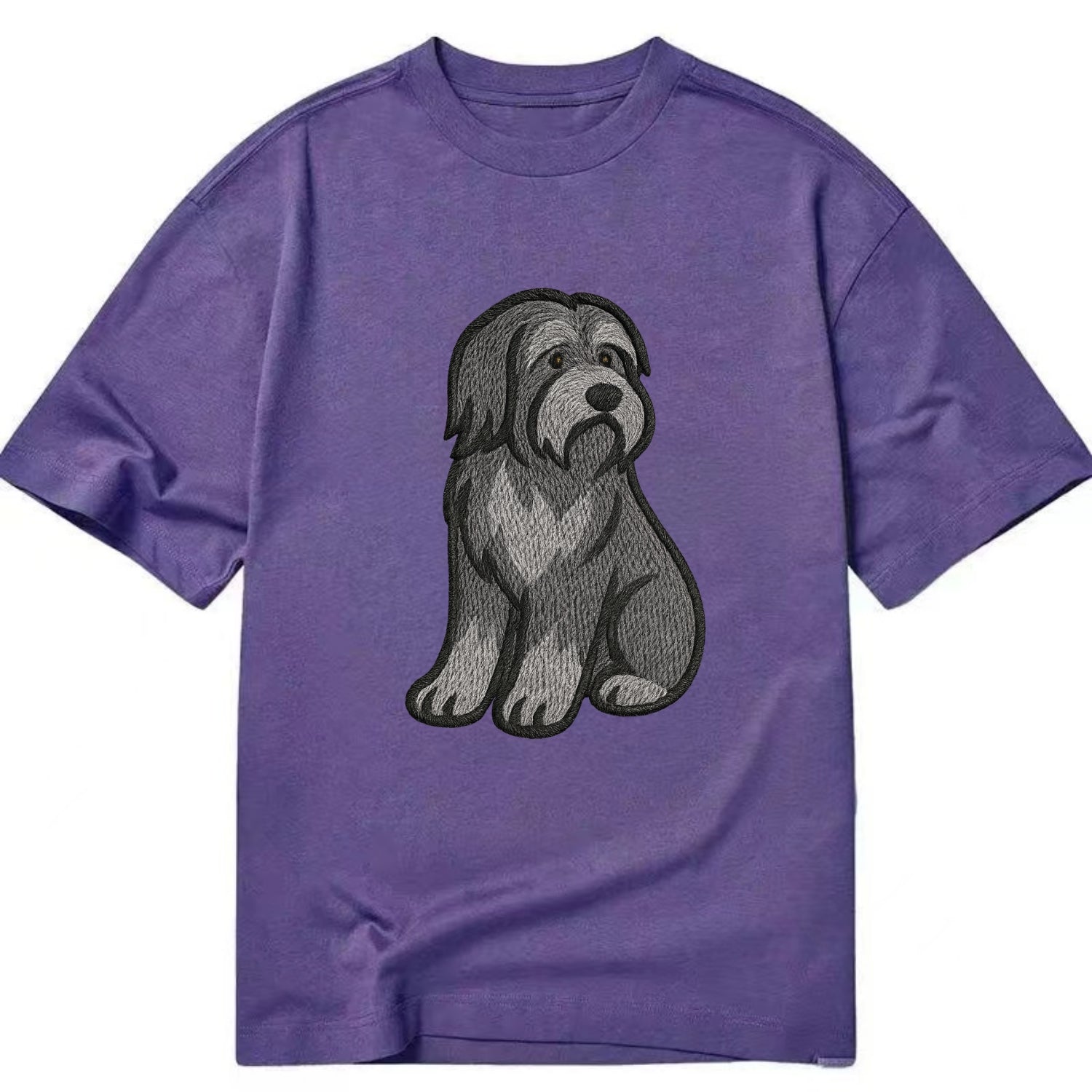 Bearded Collie - Gray shaggy coat embroidered pose - Classic T-shirt - Purple