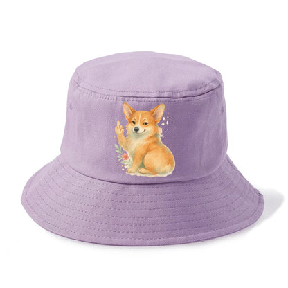 Corgi short legs and fluffy butt, one stubby paw up with sass - Bucket Hat - Purple