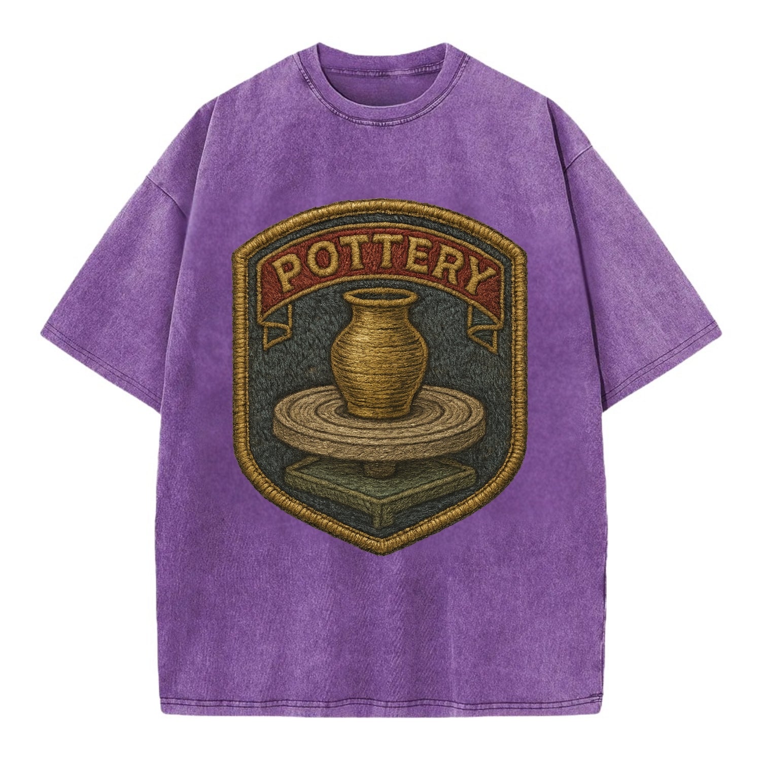 Pottery wheel with clay vessel - ceramicist symbol - Vintage T-shirt - Purple