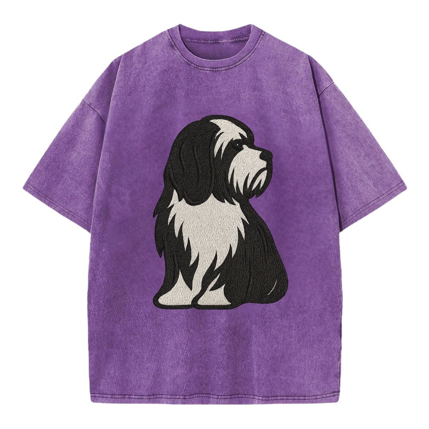 Tibetan Terrier - Black and white long c - Vintage T-shirt - Purple