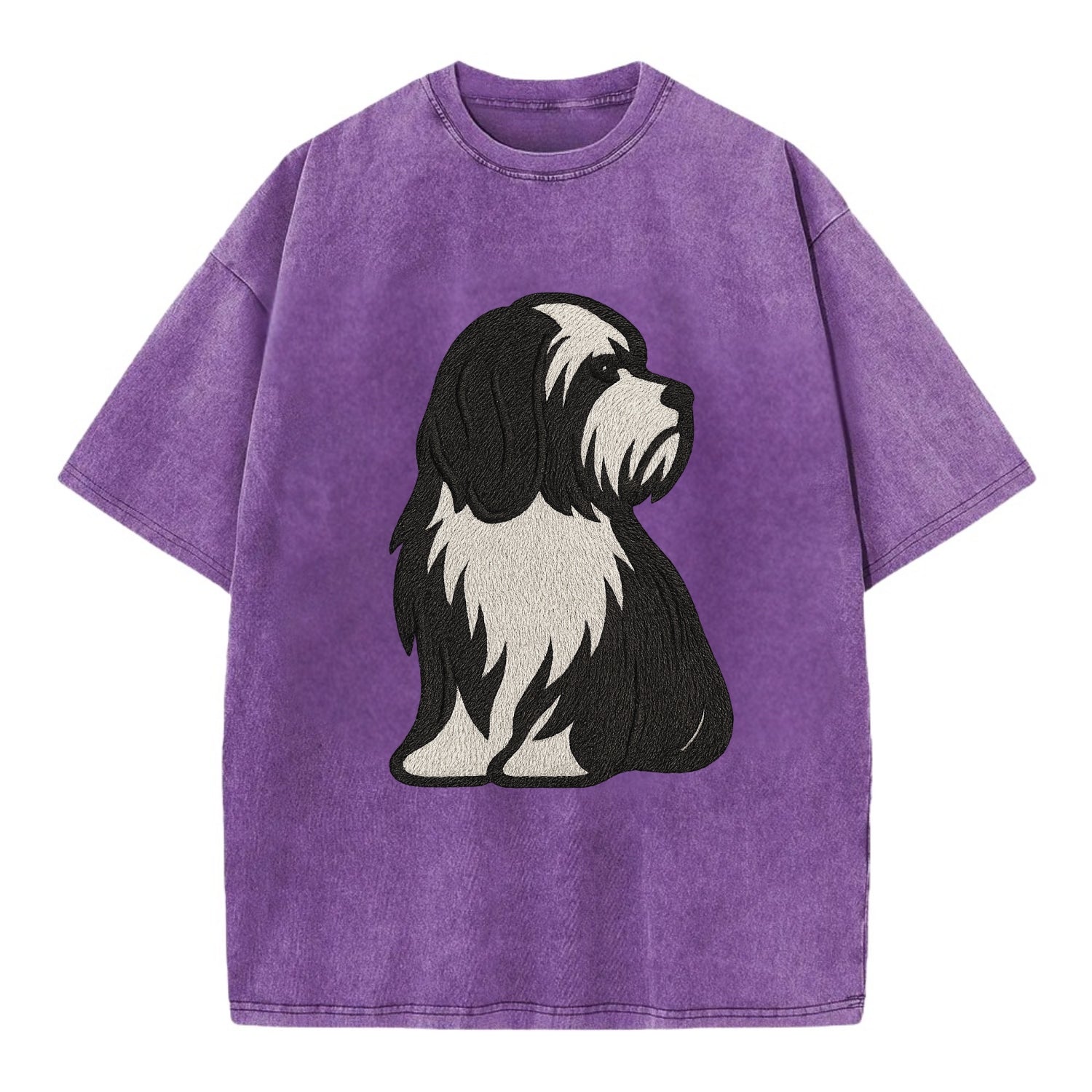 Tibetan Terrier - Black and white long c - Vintage T-shirt - Purple