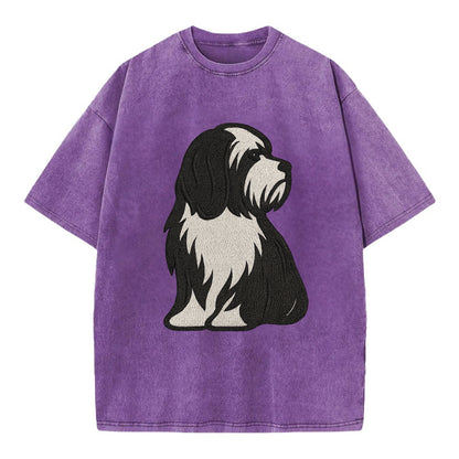 Tibetan Terrier - Black and white long c - Vintage T-shirt - Purple