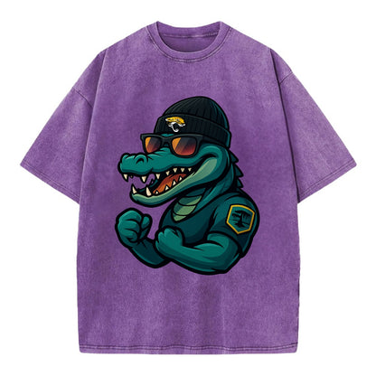 Jacksonville Alligator wearing Jaguars beanie with swamp patch and wayfarer - Vintage T-shirt - Purple