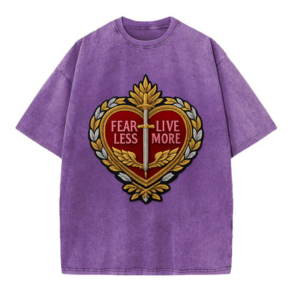 FEAR LESS LIVE MORE - heart with text in red , courage - Vintage T-shirt - Purple