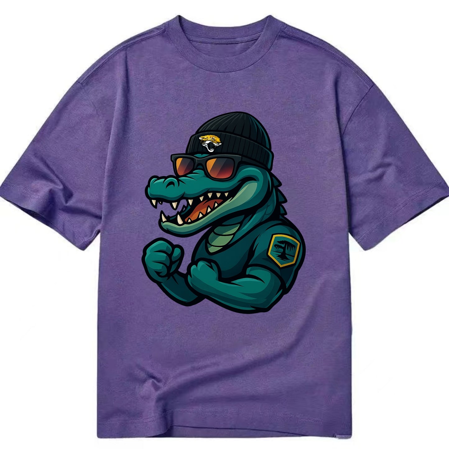 Jacksonville Alligator wearing Jaguars beanie with swamp patch and wayfarer - Classic T-shirt - Purple