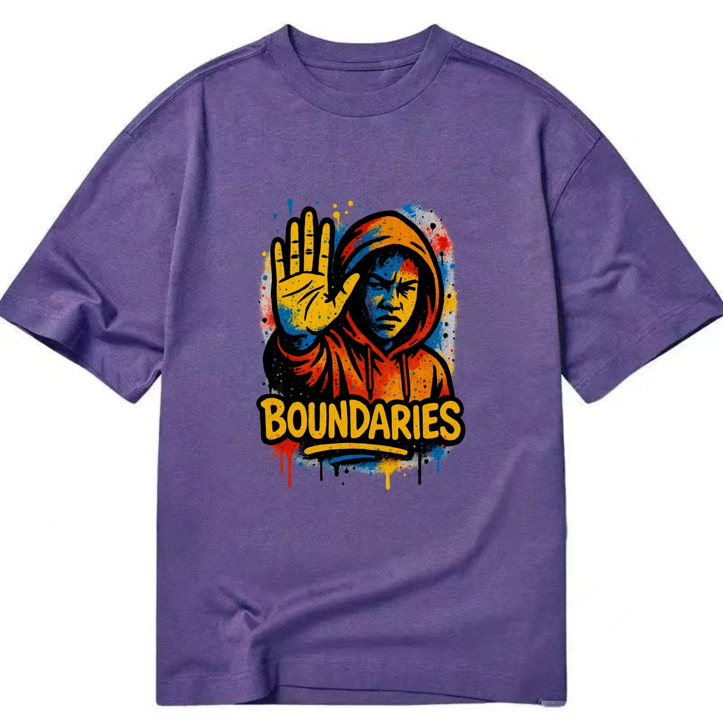 Person holding up hand in "stop" gesture - setting boundaries concept, - Classic T-shirt - Purple