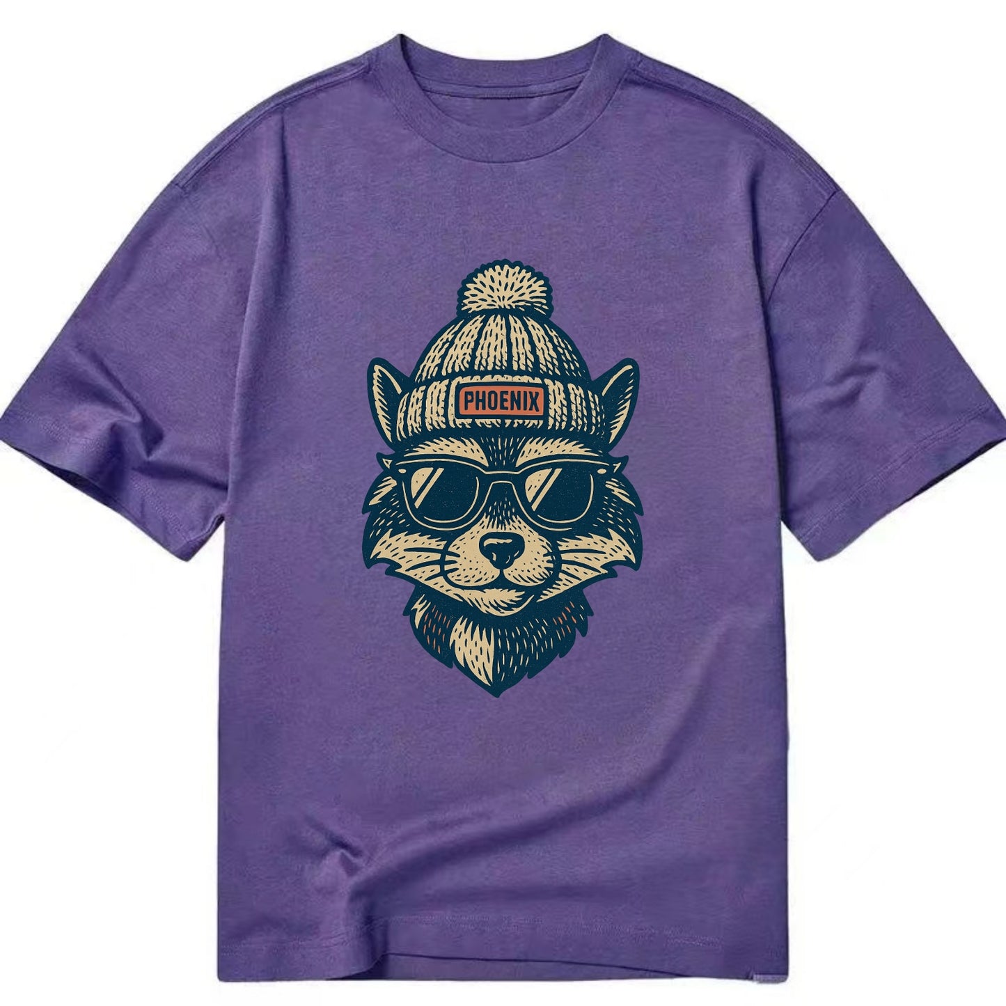 Arizona Ringtail wearing Phoenix beanie with pom pom and wayfarer sunglasses - Classic T-shirt - Purple