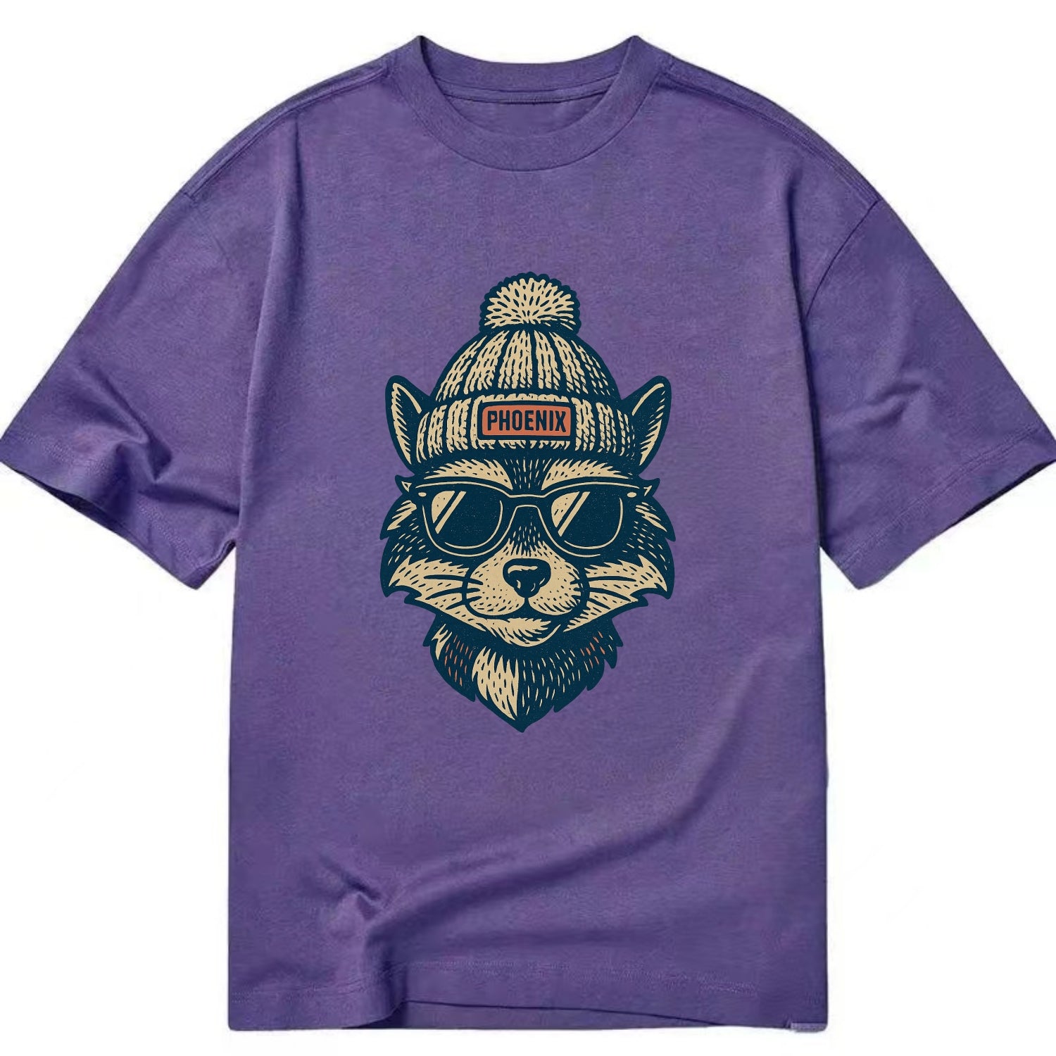 Arizona Ringtail wearing Phoenix beanie with pom pom and wayfarer sunglasses - Classic T-shirt - Purple