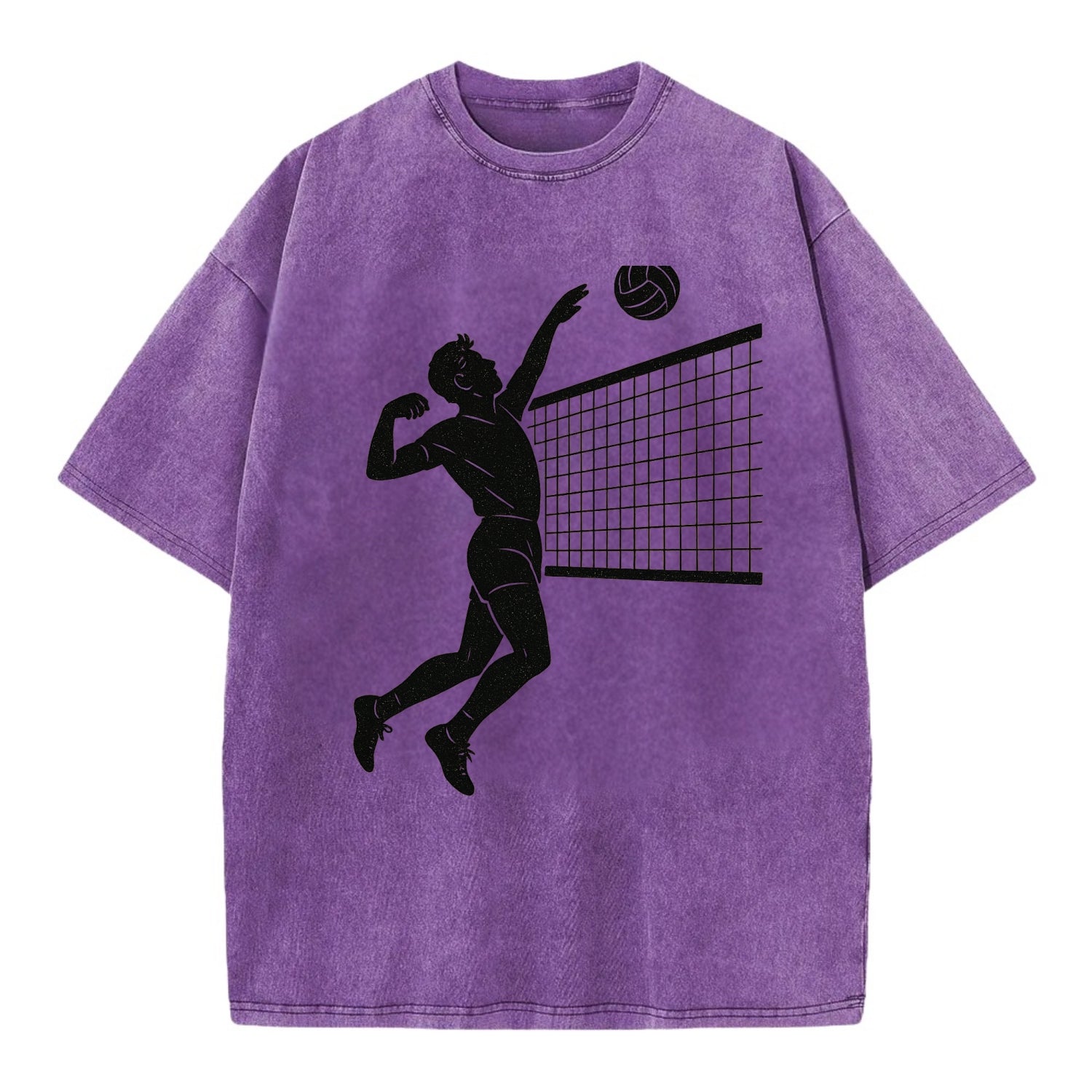 Volleyball player spiking at the net - Vintage T-shirt - Purple