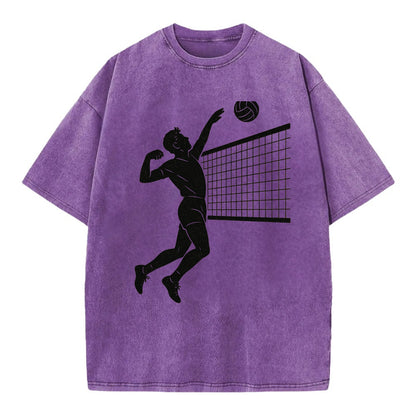 Volleyball player spiking at the net - Vintage T-shirt - Purple