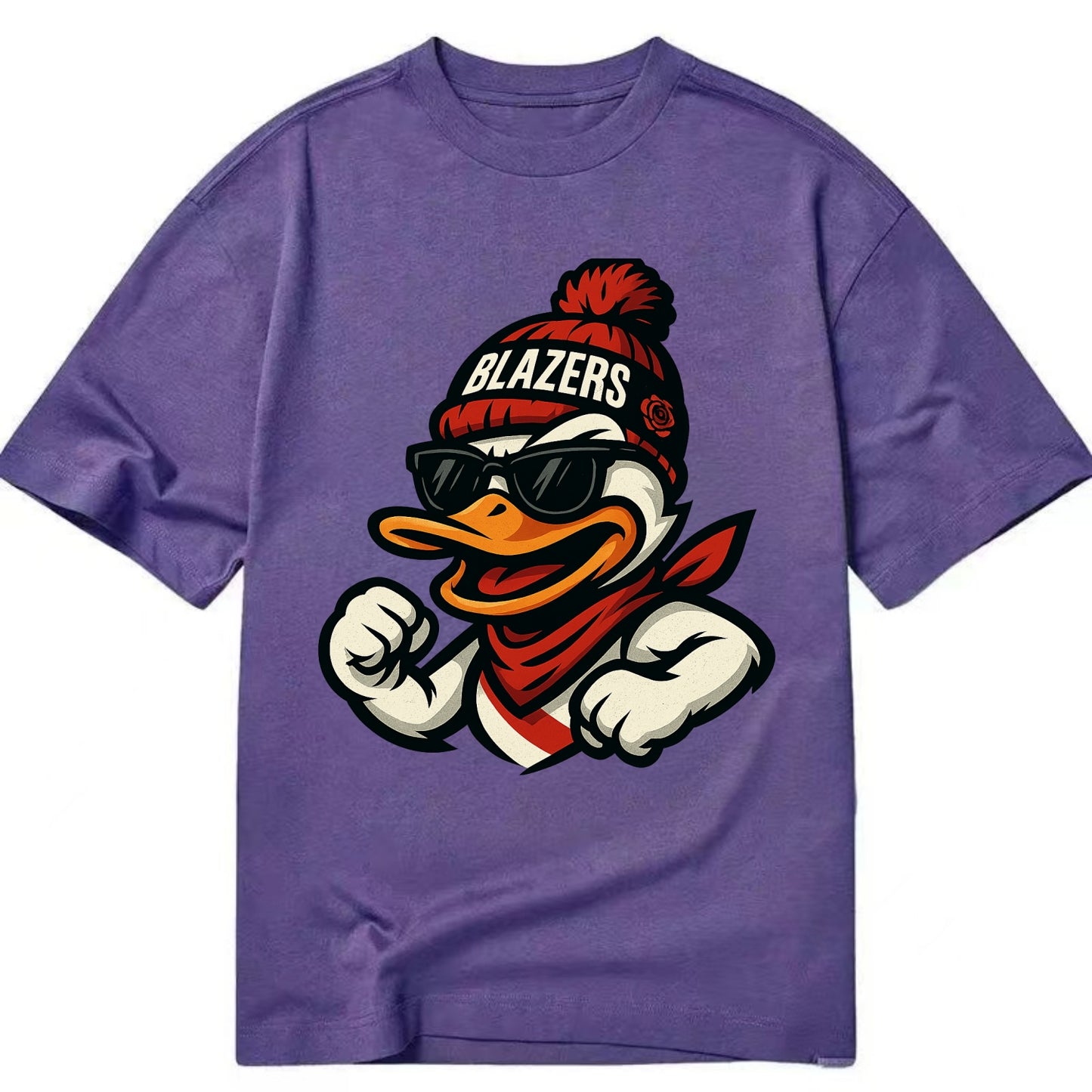Oregon Duck wearing Trail Blazers beanie with rose patch and wayfarer sunglasses - Classic T-shirt - Purple