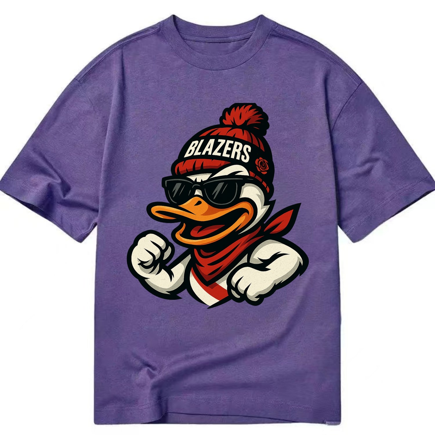 Oregon Duck wearing Trail Blazers beanie with rose patch and wayfarer sunglasses - Classic T-shirt - Purple