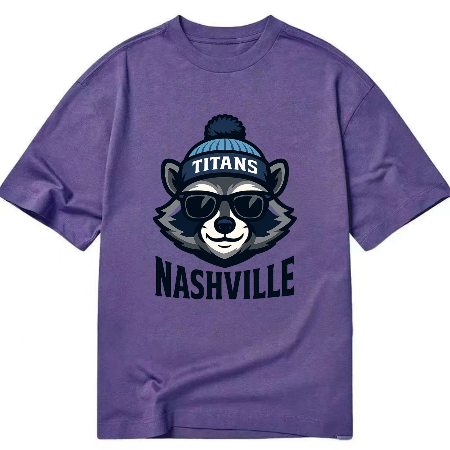 Nashville Raccoon wearing Titans navy and light blue beanie with pom pom and - Classic T-shirt - Purple
