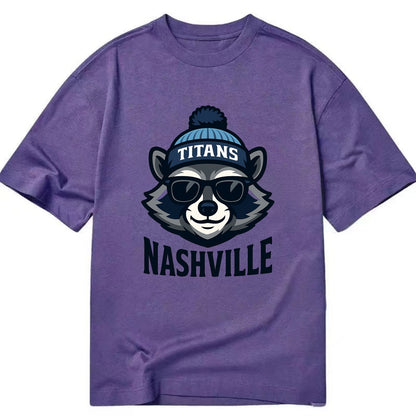 Nashville Raccoon wearing Titans navy and light blue beanie with pom pom and - Classic T-shirt - Purple