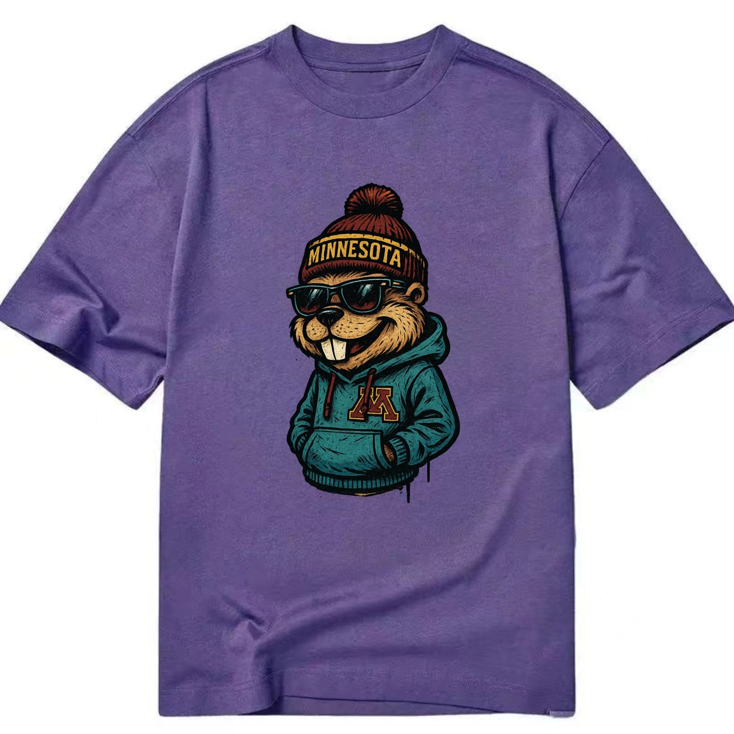 Minneapolis Gopher wearing Minnesota beanie with M patch - Classic T-shirt - Purple