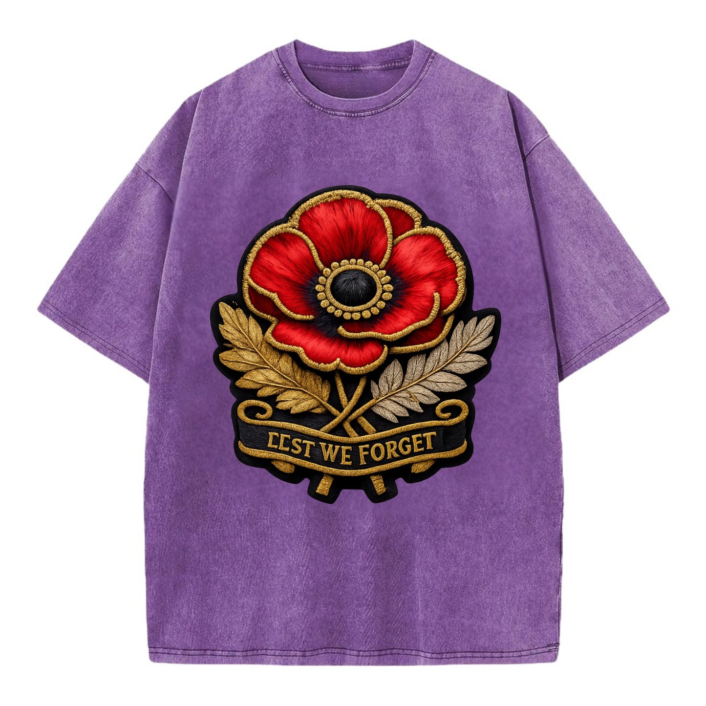 MEMORIAL POPPY - red poppy flower in scarlet , remembrance - Vintage T-shirt - Purple