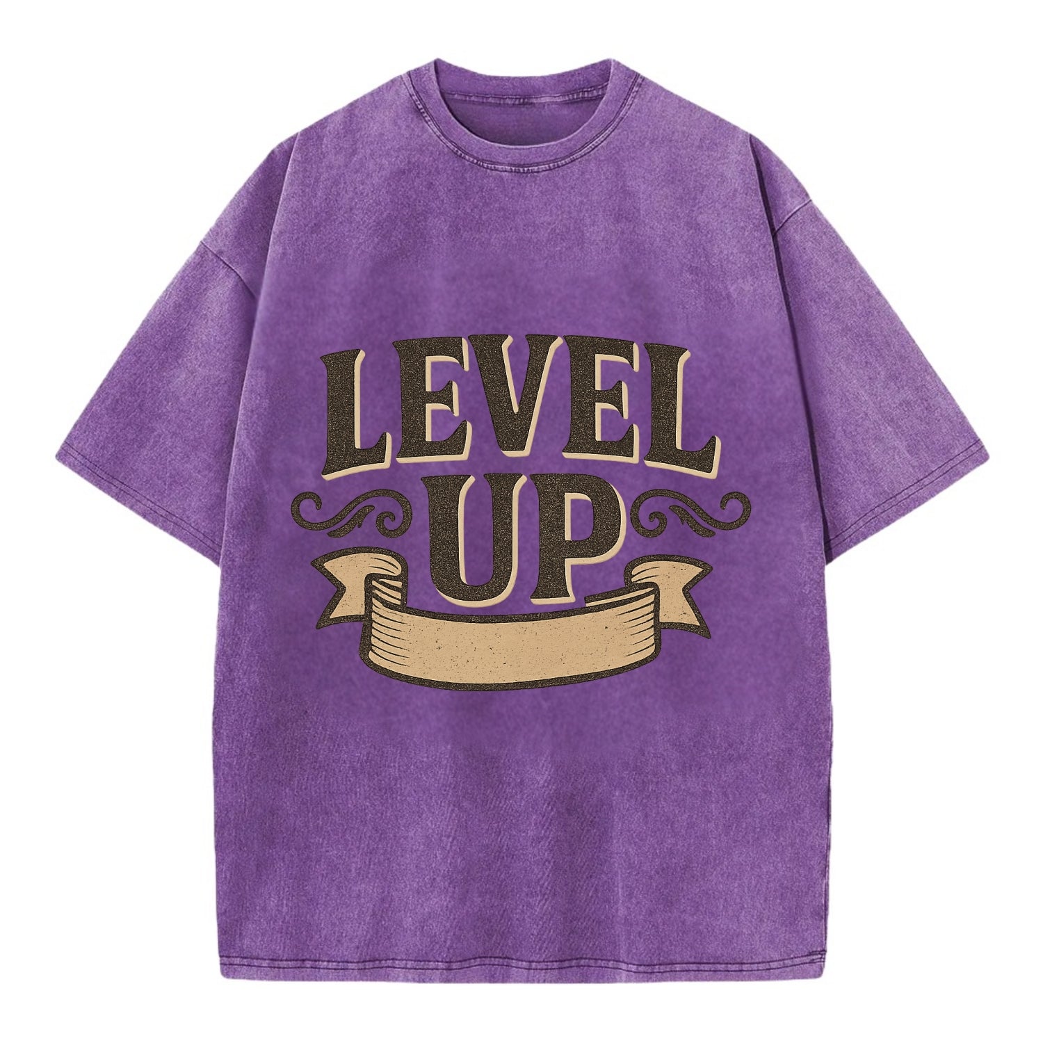 Bold typography design - "LEVEL UP" - improving, advancing, growing - Vintage T-shirt - Purple