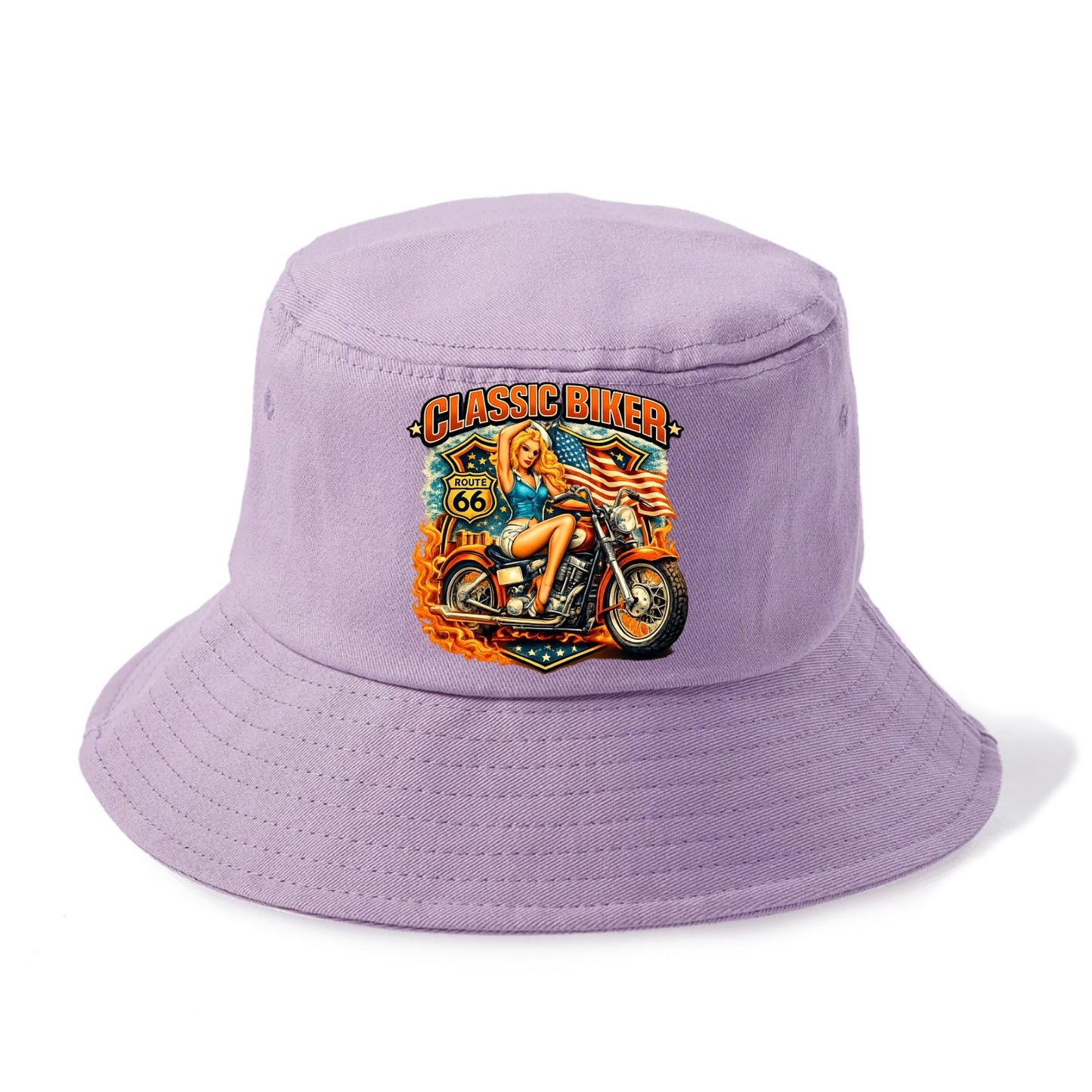 Classic Pinup Biker - Bucket Hat - Purple