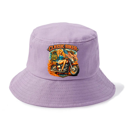 Classic Pinup Biker - Bucket Hat - Purple