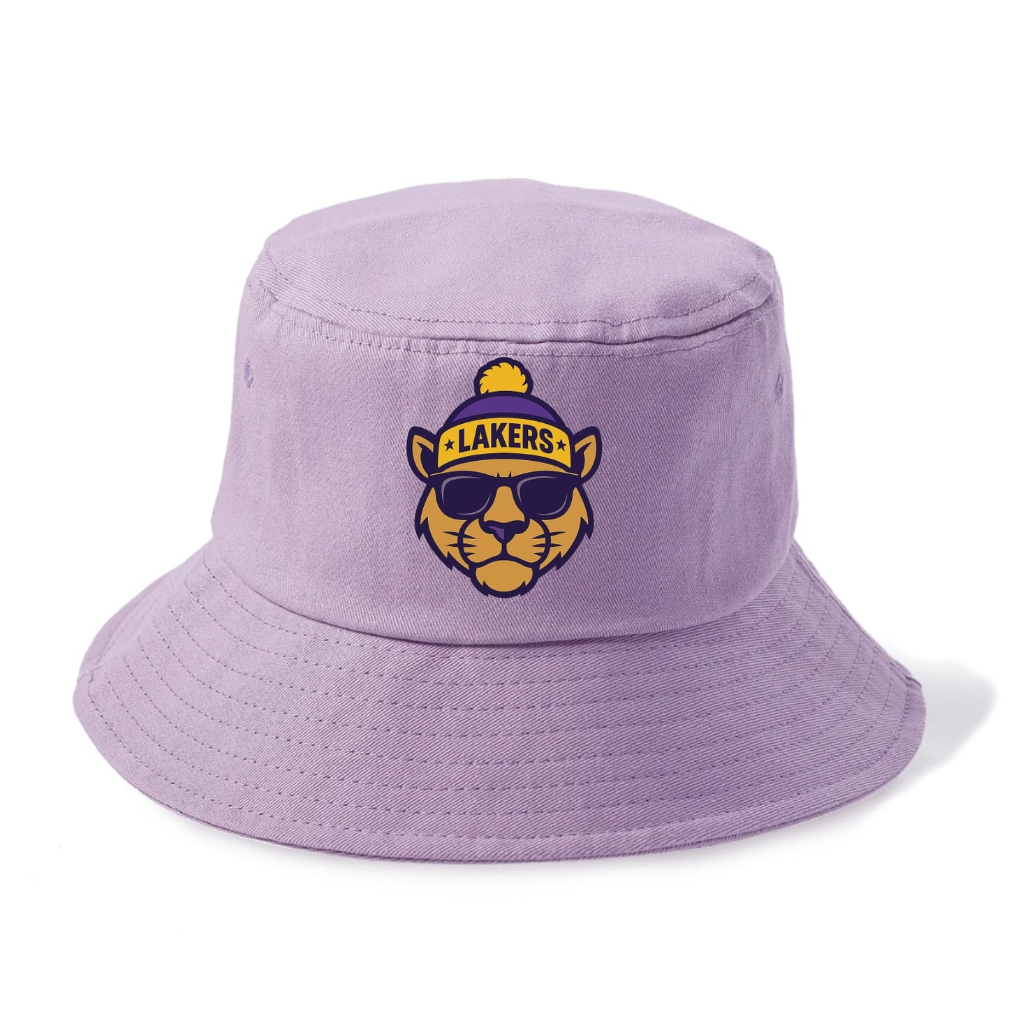LA Mountain Lion wearing Lakers purple and gold beanie with championship stars and - Bucket Hat - Purple