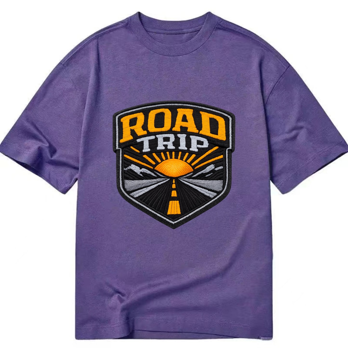 ROAD TRIP - highway and sun in orange and gray , open road - Classic T-shirt - Purple