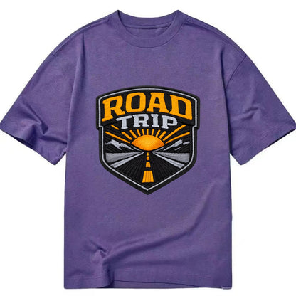 ROAD TRIP - highway and sun in orange and gray , open road - Classic T-shirt - Purple