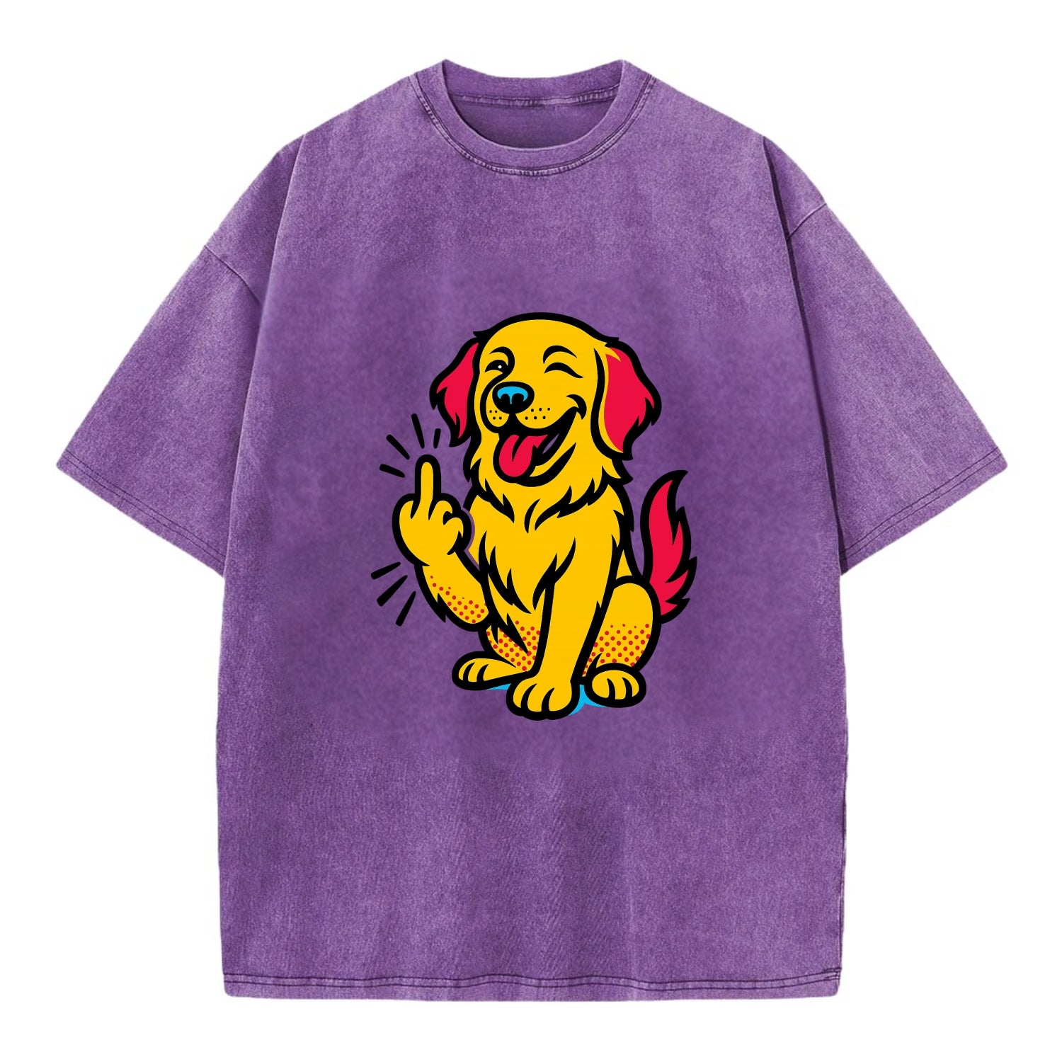 Golden Retriever with happy smile and golden coat, fluffy paw raised - Vintage T-shirt - Purple