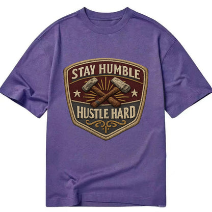 STAY HUMBLE HUSTLE HARD - text in silver , work ethic - Classic T-shirt - Purple
