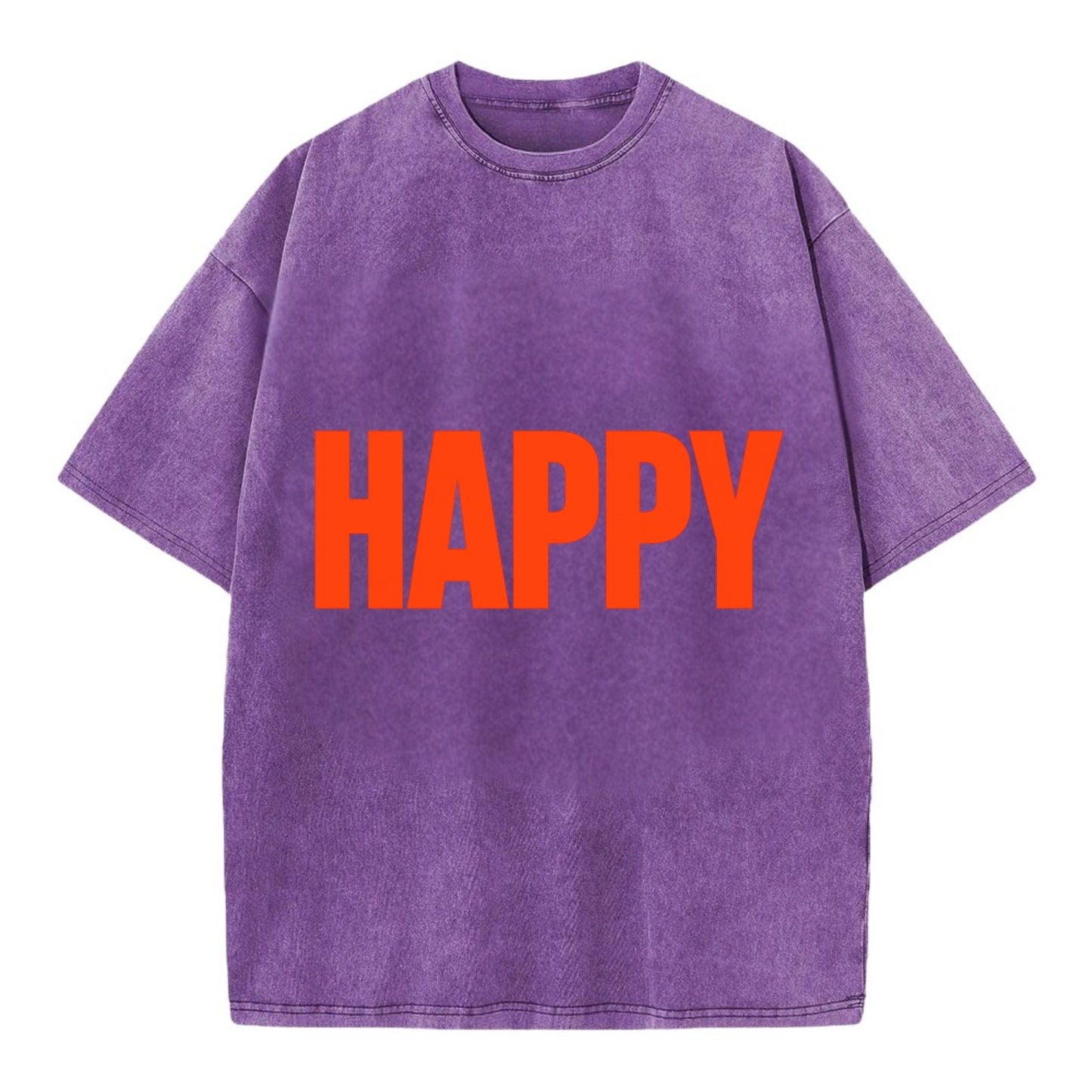 Bold typography design - "HAPPY" - joyful, content, pleased - Vintage T-shirt - Purple